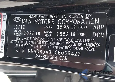 2012 Kia Rio Lx from USA, damaged, VIN KNADM5A31C6066423